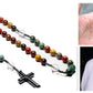 Tiger Eye Stone Bead & Hematite Cross Pendant Necklace for Men Women Catholic Christ Rosary Cross Pendant