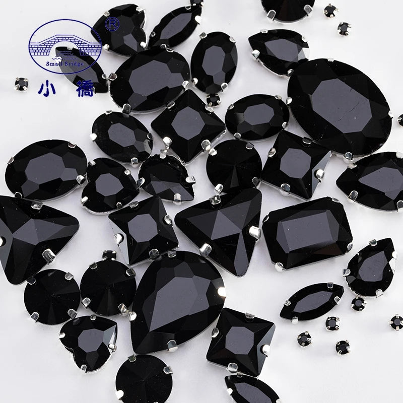 Glitter Mixed Shape Glass Rhinestones For Clothes Pink Flatback Craft Gems Crystal Sew On Rhinestone With Claw 50PCS/PACK S048