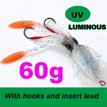 SUNMILE Angel-Gummiköder Tintenfisch 20g/60g/80g/100g/120g/150g Leuchtend/UV-Tintenfisch-Jig Angelköder für Meeresangeln Wobbler Köder