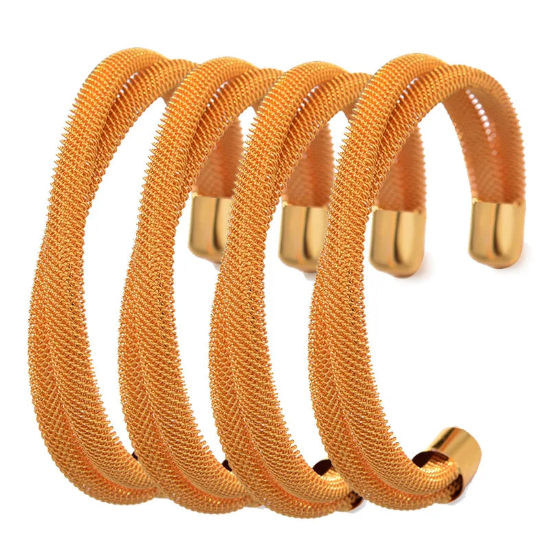 New 24K 4Pcs/lot Dubai Gold Color Bangles For Women  Ethiopian Wedding Bangles Bracelet Jewelry