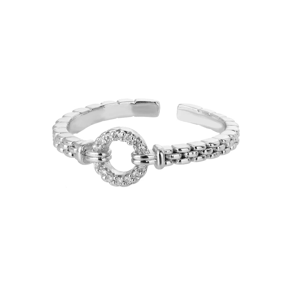 Zirkon-Rundringe für Frauen Punk-Rock-Kette Offener, verstellbarer Edelstahlring Accessoires Schmuck Geschenk Bijoux Femme
