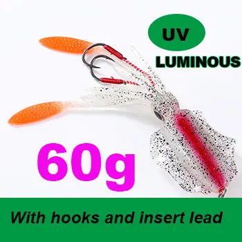 SUNMILE Angel-Gummiköder Tintenfisch 20g/60g/80g/100g/120g/150g Leuchtend/UV-Tintenfisch-Jig Angelköder für Meeresangeln Wobbler Köder
