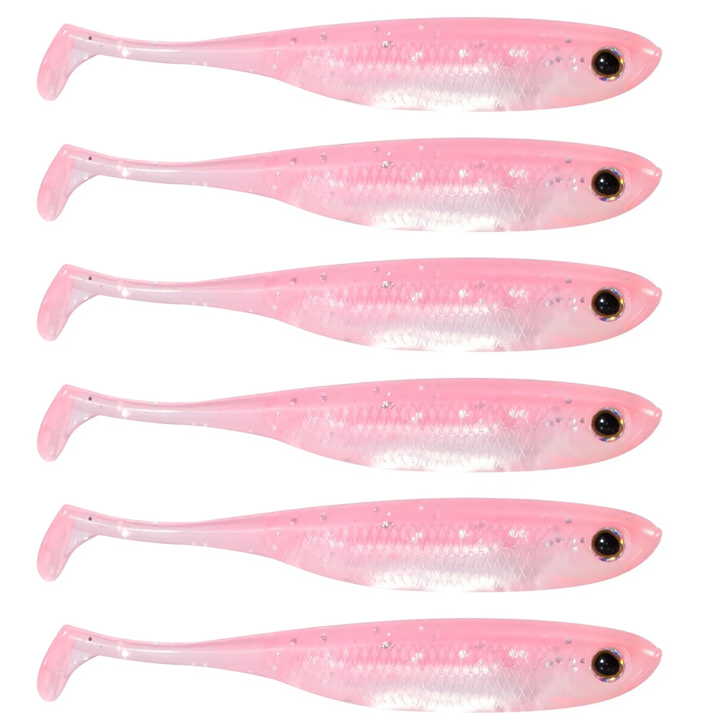Dr.Fish 5/6 Stück Angelköder Weichplastik Silikonköder Paddelschwanz Shad Wurm Swimbait Süßwasser Barsch Forelle 70mm 80mm 100mm