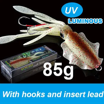 SUNMILE Angel-Gummiköder Tintenfisch 20g/60g/80g/100g/120g/150g Leuchtend/UV-Tintenfisch-Jig Angelköder für Meeresangeln Wobbler Köder