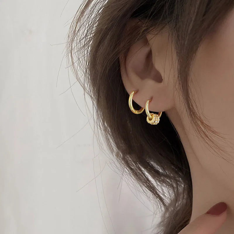 Authentic 925 Sterling Silver Dainty Small Zircon Inlaid Round Circle Hoop Earrings for Women Gold Earrrings Jewelry