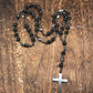 Tiger Eye Stone Bead & Hematite Cross Pendant Necklace for Men Women Catholic Christ Rosary Cross Pendant