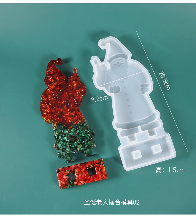 2024 DIY Weihnachts-Set Harzform Silikon Weihnachtsbaum Schneemann Transparent Epoxidharz Ornamente für handgemachte Dekoration