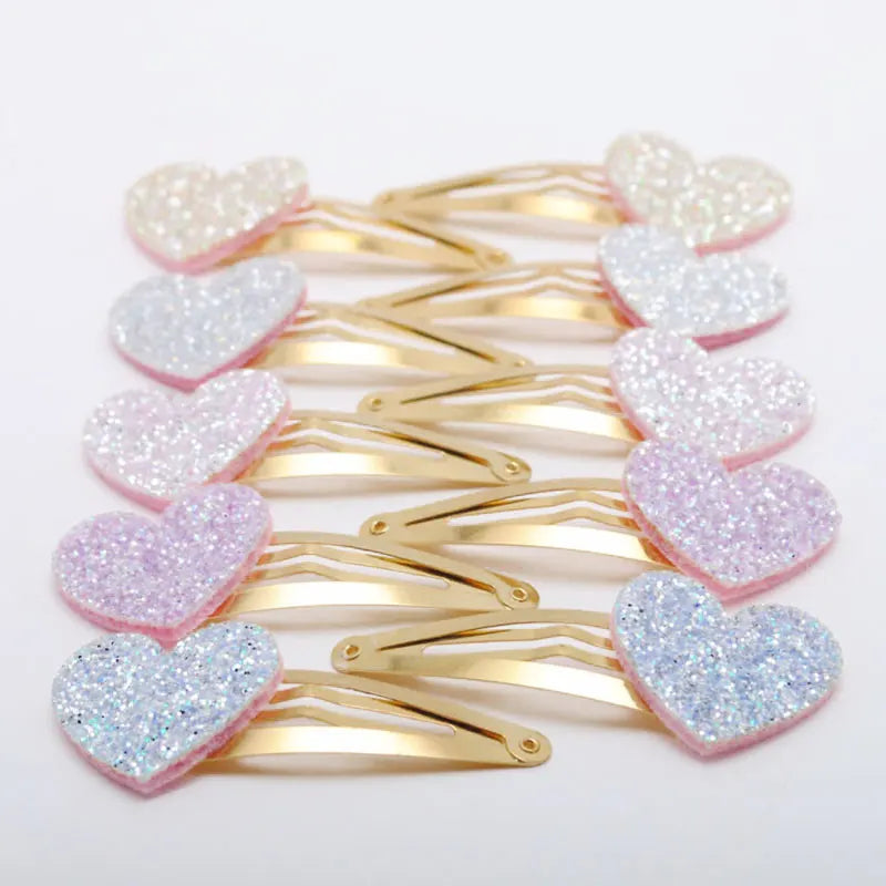 10 Stück/Los Kleine Mädchen-Haarspangen Glitzernde Herzchen Geburtstagsgeschenk Baby Mädchen Haar-Accessoires Kinder Haarspange für Kinder