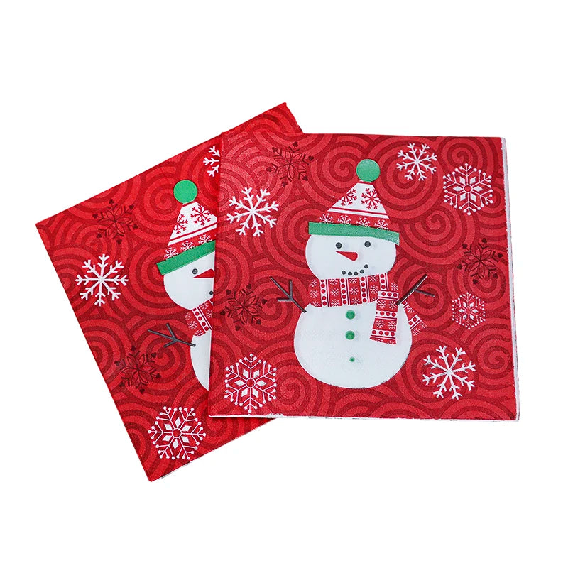20pcs Christmas Paper Napkins Santa Claus Snowman Merry Christmas Decorations for Home New Year Disposable Tableware Supplies