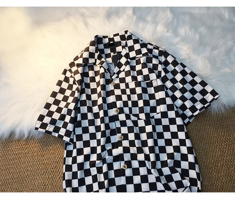 Casual Shirts Women Panelled Plaid Fashion Loose Couples Elegant All-match Summer Blouses Cool Girls Retro Students Chic Unisex