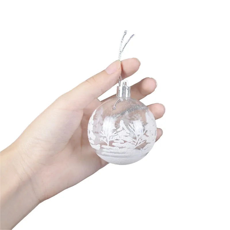 6 Stück 6 cm transparente Schneeball-Weihnachtskugeln Anhänger für Weihnachtsbaumschmuck Klare Kugeln Hängende Ornamente Weihnachten Navidad