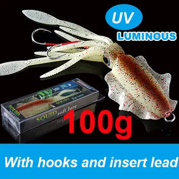 SUNMILE Angel-Gummiköder Tintenfisch 20g/60g/80g/100g/120g/150g Leuchtend/UV-Tintenfisch-Jig Angelköder für Meeresangeln Wobbler Köder