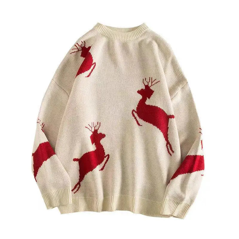 Weihnachtspullover Damen Herbst Winter Koreanischer Lockerer Pullover Hirsch Pullover Männer und Frauen Oversized Pullover Paare