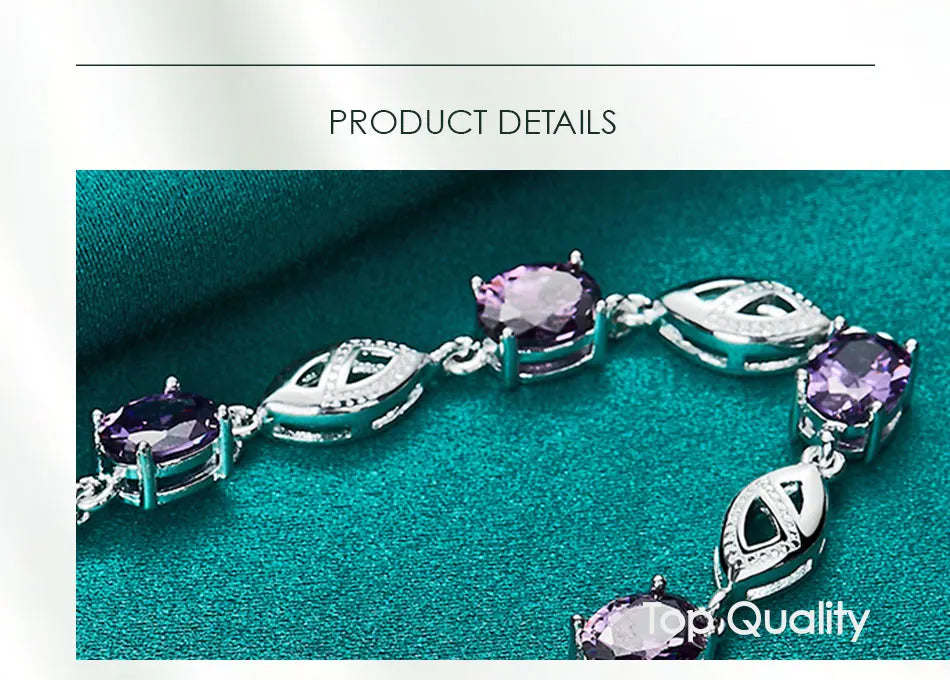 DOTEFFIL 925 Sterling Silber Lila Große AAA Zirkon Armbandkette für Damen Schmuck Verlobung Party Weihnachtsgeschenk