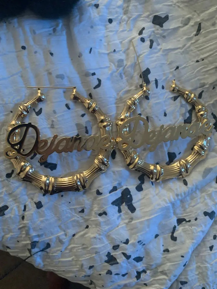 DOREMI Stainless Steel Bamboo Hoop Earrings Customize Name Earrings Bamboo Style Custom Hoop Earring With Statement Words Number