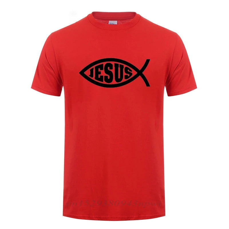 Jesus Fisch Christus bedrucktes T-Shirt für Männer und Frauen, christlicher Jesus-Glaube, inspirierende Mode-Marken-T-Shirts, T-Shirt Herren Kleidung