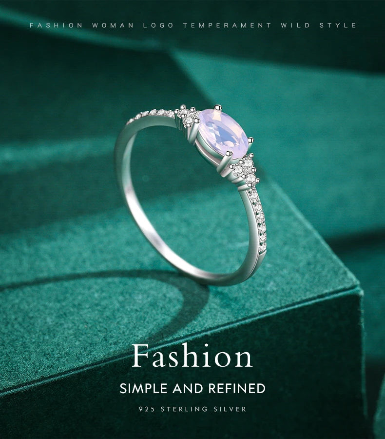 MODIAN 925 Sterling Silber Rosa Mondstein Eleganter Stapelbarer Fingerring Eternity Bands für Damen Weihnachtsgeschenke Feiner Schmuck