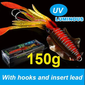 SUNMILE Angel-Gummiköder Tintenfisch 20g/60g/80g/100g/120g/150g Leuchtend/UV-Tintenfisch-Jig Angelköder für Meeresangeln Wobbler Köder