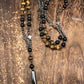 Tiger Eye Stone Bead & Hematite Cross Pendant Necklace for Men Women Catholic Christ Rosary Cross Pendant