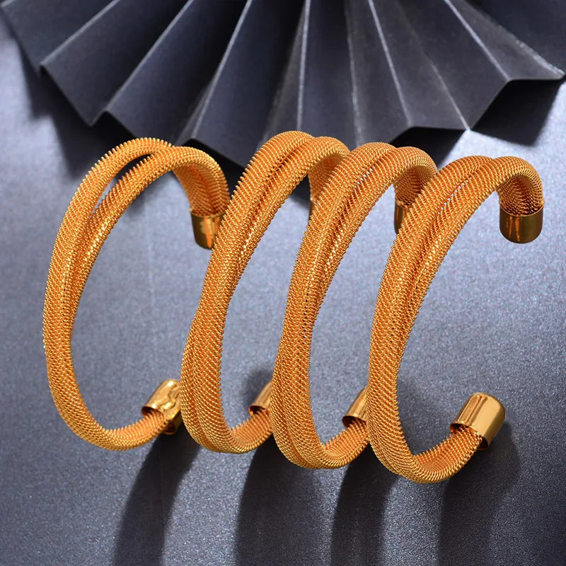 New 24K 4Pcs/lot Dubai Gold Color Bangles For Women  Ethiopian Wedding Bangles Bracelet Jewelry