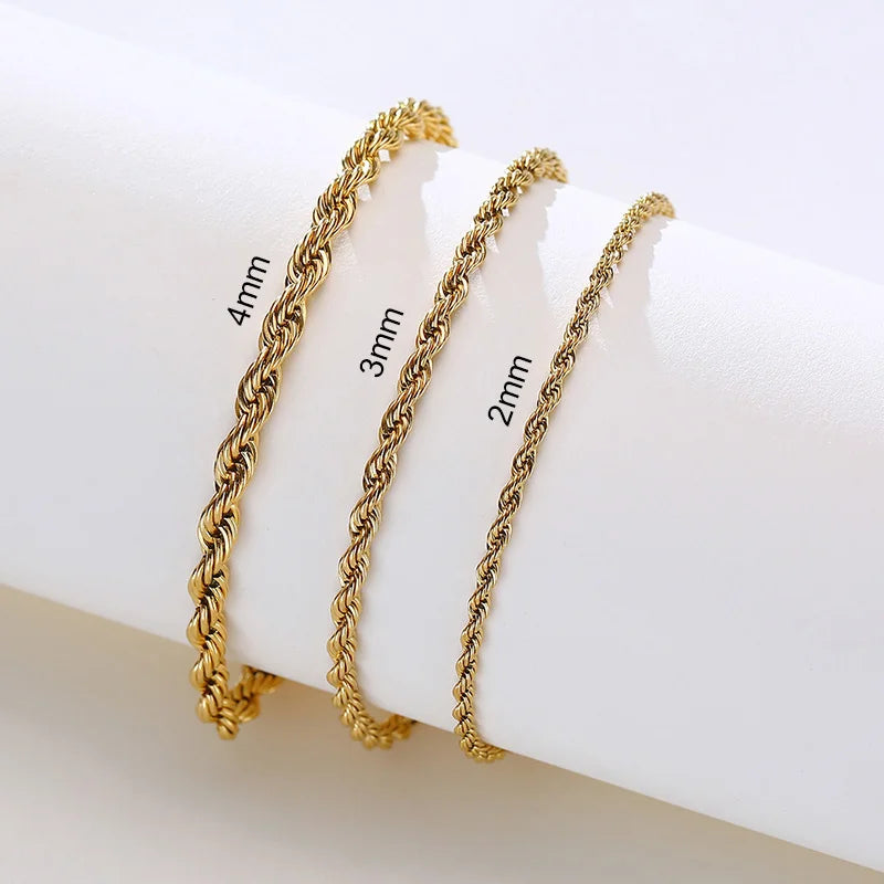 Vnox Basic 2/3/4/5mm Stainless Steel Twisted Rope Chain Bracelets for Men Women,Wrist Christmas Gifts Jewelry,Length Adjustable
