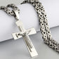 Katholische Jesus Christus Kreuz Anhänger Halskette Edelstahl Lange Byzantinerkette Kruzifix Kreuz Halskette