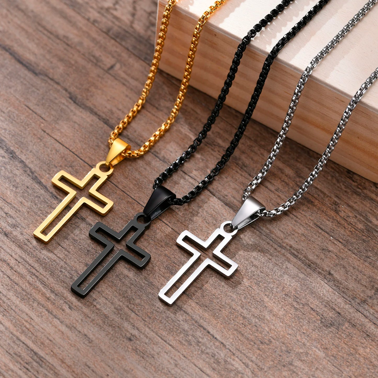 Mprainbow Mens Cutout Cross Necklaces,Waterproof Stainless Steel Hollow Cross Pendant Collar,Religious Faith Christ Gift Jewelry