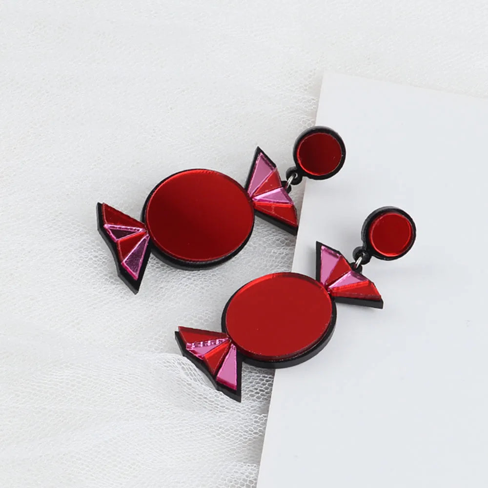 Neue Mode Gelb Blau Rot Bonbon Spiegel Acryl Ohrringe Für Frauen Lustige Süße Baumelohrringe Weihnachtsfeier Schmuck Geschenk