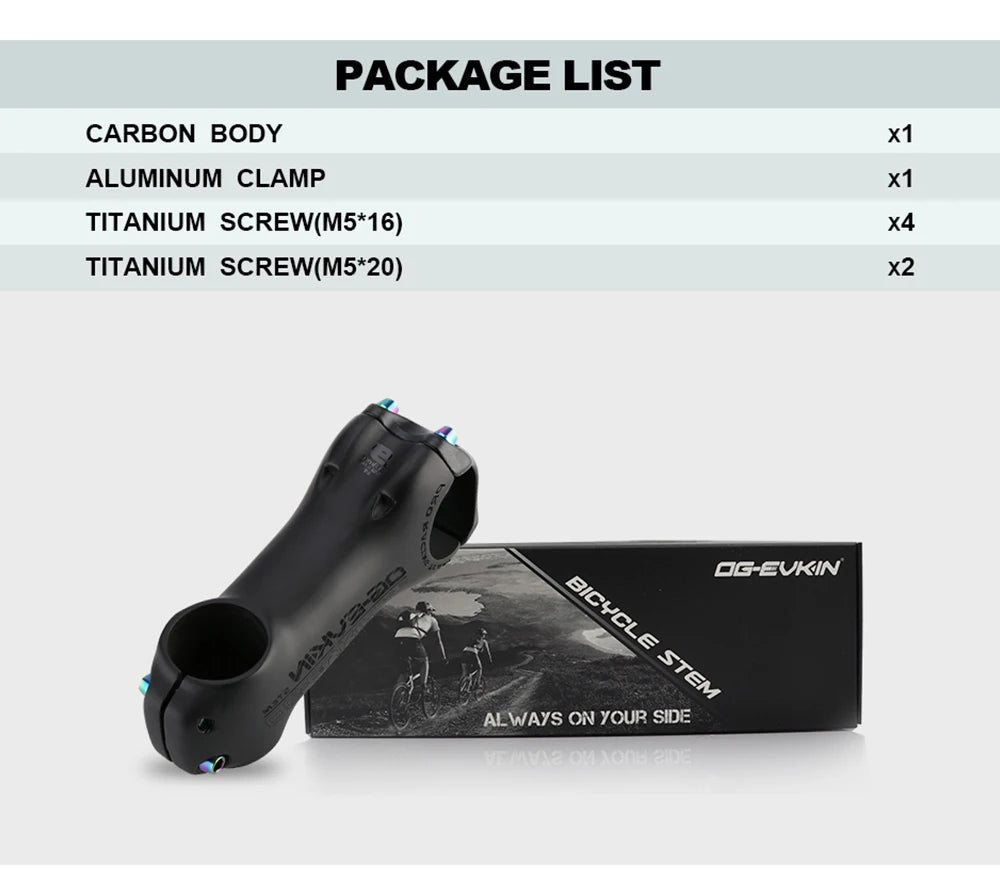 OG-EVKIN BS-004 T1000 Carbon MTB Bicycle Stem 6/17 Degree 31.8MM Carbon Road Bike Stem Positive and Negative Cycling Power Parts