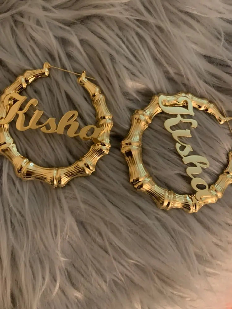 DOREMI Stainless Steel Bamboo Hoop Earrings Customize Name Earrings Bamboo Style Custom Hoop Earring With Statement Words Number