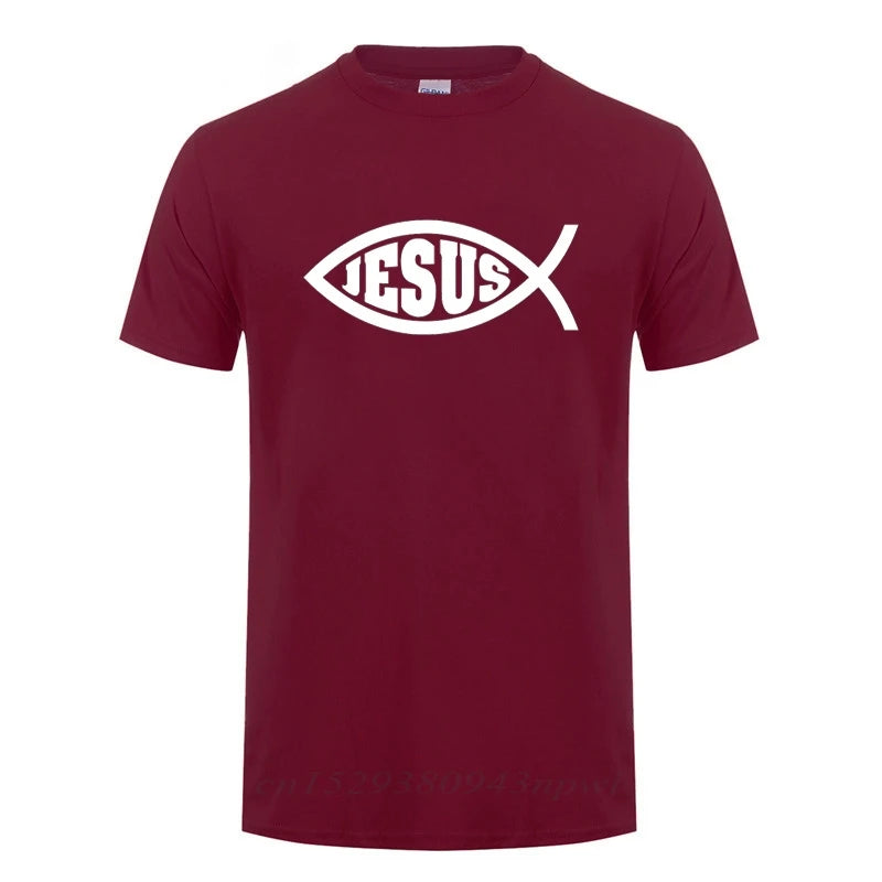 Jesus Fisch Christus bedrucktes T-Shirt für Männer und Frauen, christlicher Jesus-Glaube, inspirierende Mode-Marken-T-Shirts, T-Shirt Herren Kleidung