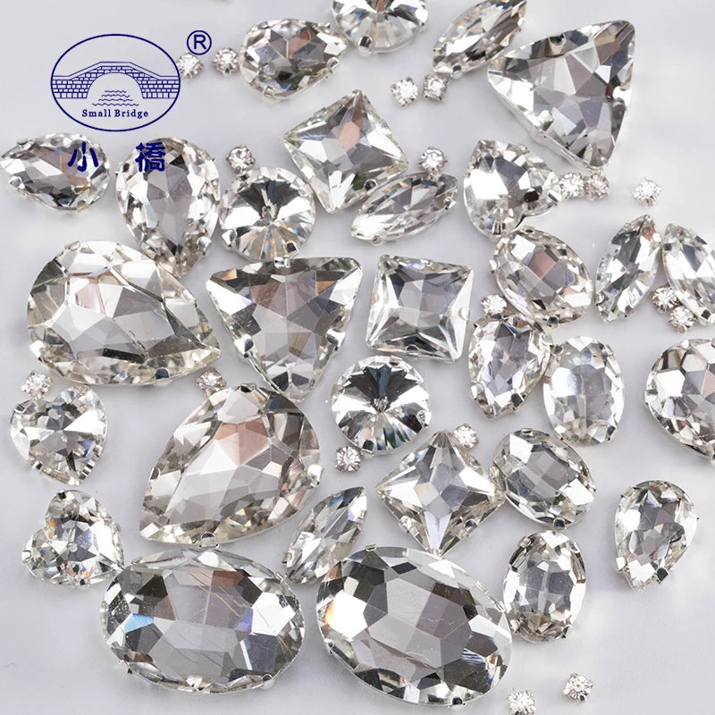 Glitter Mixed Shape Glass Rhinestones For Clothes Pink Flatback Craft Gems Crystal Sew On Rhinestone With Claw 50PCS/PACK S048