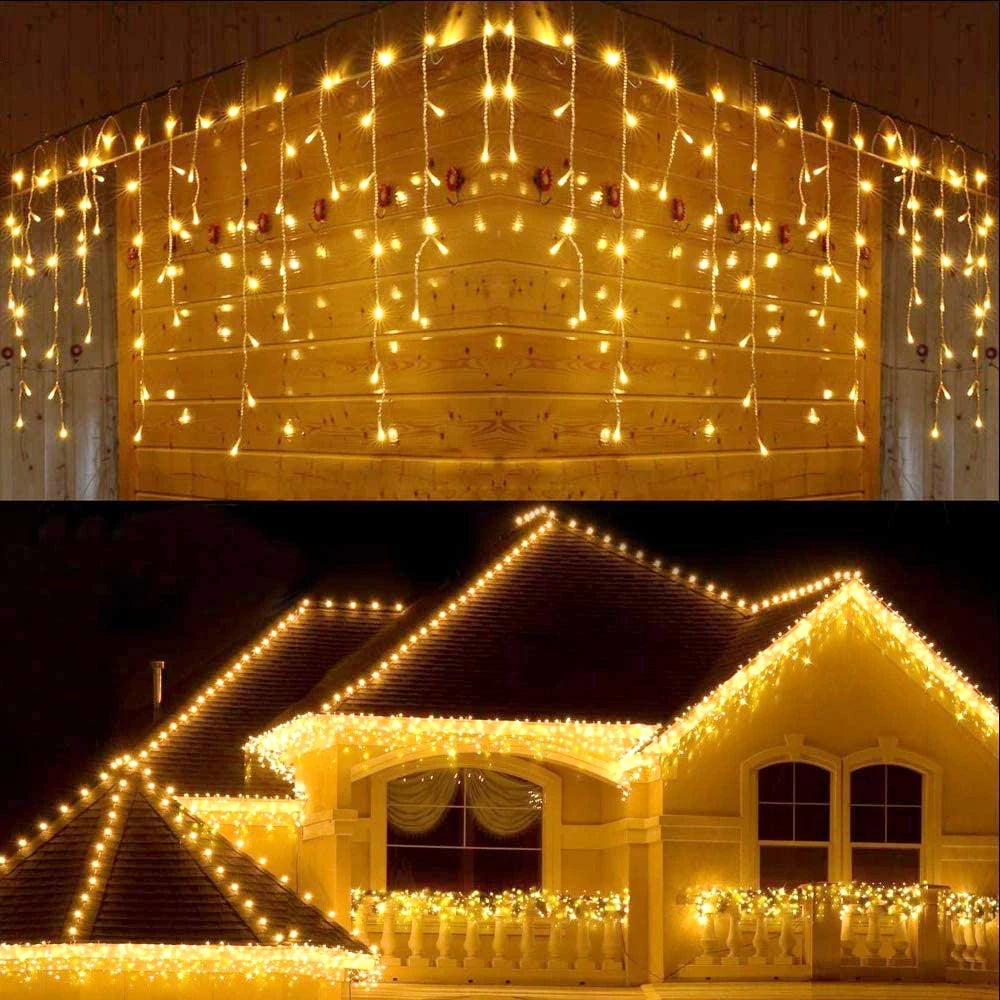 Christmas Decorations For Home Outdoor LED Curtain Icicle String Light Street Garland On The House Winter 220V 5m Droop 0.6-0.8m