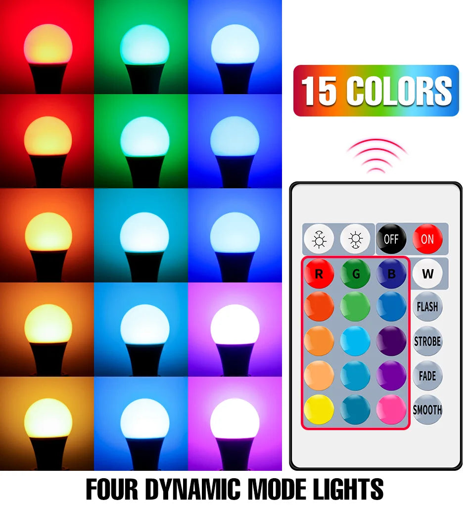 RGB Neon Light E27 Rainbow Lamp 220V LED Colorful Bulb With IR Remote Control 20W 25W Bombillas LED Christmas Holiday Decoration