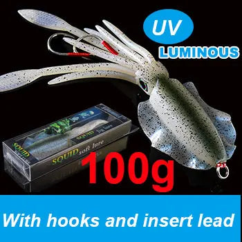 SUNMILE Angel-Gummiköder Tintenfisch 20g/60g/80g/100g/120g/150g Leuchtend/UV-Tintenfisch-Jig Angelköder für Meeresangeln Wobbler Köder