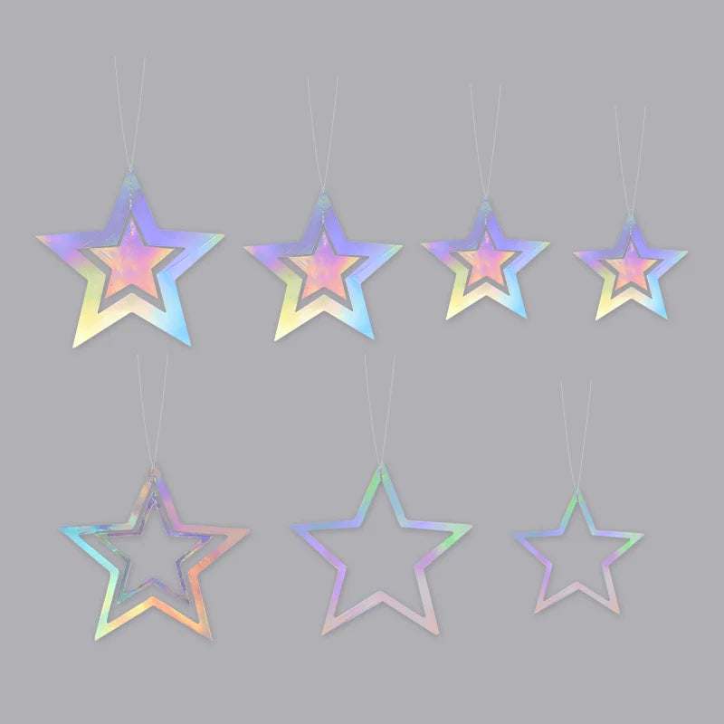 Laser Silber Papier Stern Girlande Banner Happy Birthday Party Dekoration Mädchen Junge Babyparty Hochzeit Wandbehang Dekor