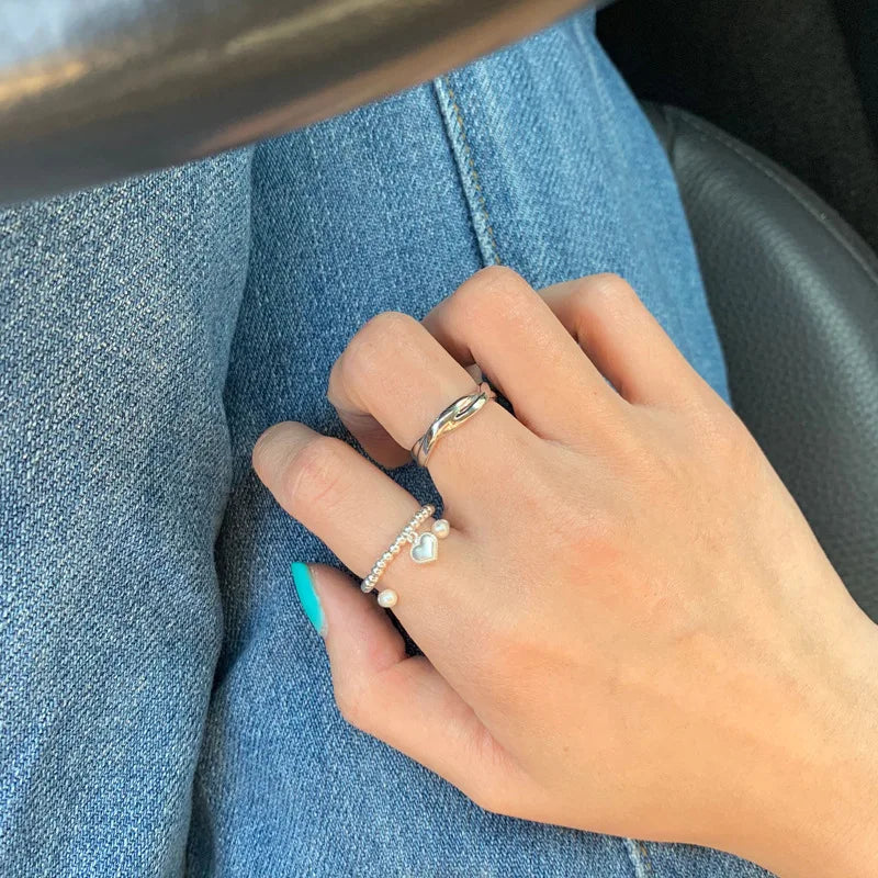 Handgewebter Liebesperlenring Mode Damen Herren Runder Kugelperlen verstellbarer Retro-Ring Schmuck