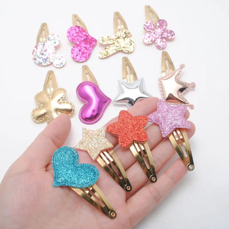10 Stück/Los Kleine Mädchen-Haarspangen Glitzernde Herzchen Geburtstagsgeschenk Baby Mädchen Haar-Accessoires Kinder Haarspange für Kinder