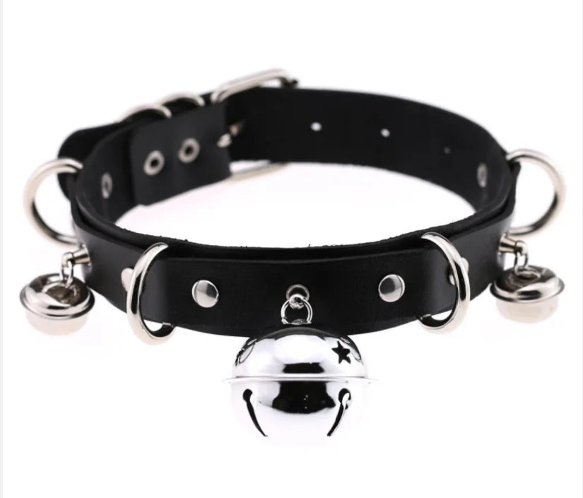 Big Bell Choker Collar For Women Girls Necklace  Metal Leather Chocker Goth Anime Cosplay Jewelry Accessories