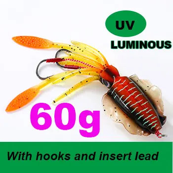 SUNMILE Angel-Gummiköder Tintenfisch 20g/60g/80g/100g/120g/150g Leuchtend/UV-Tintenfisch-Jig Angelköder für Meeresangeln Wobbler Köder
