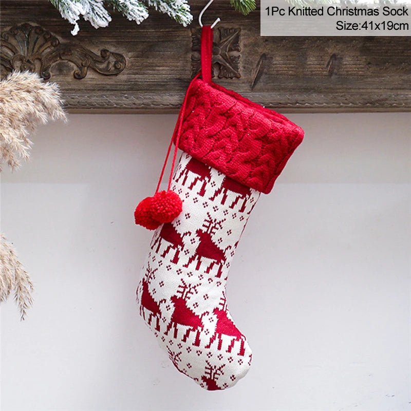 Gestrickte Weihnachtssocke Sockenbeutel Neujahrsgeschenk Bonbontüten Weihnachtsdekorationen für Zuhause Christbaumschmuck Natal