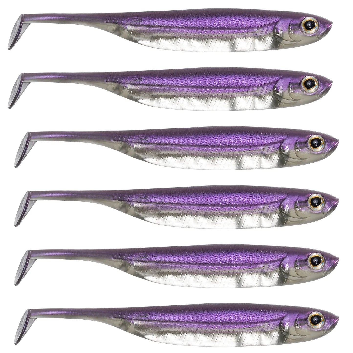Dr.Fish 5/6 Stück Angelköder Weichplastik Silikonköder Paddelschwanz Shad Wurm Swimbait Süßwasser Barsch Forelle 70mm 80mm 100mm