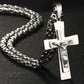 Katholische Jesus Christus Kreuz Anhänger Halskette Edelstahl Lange Byzantinerkette Kruzifix Kreuz Halskette