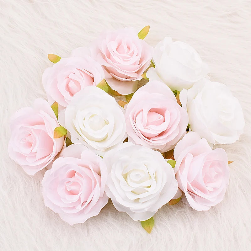 30pcs/7-8cm White Rose Artificial Silk Flower Heads DIY Wedding Home Birthday Party Decoration Wreath Scrapbooking Fake Flowers
