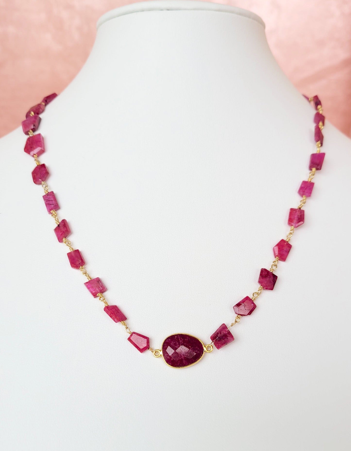 Hana Wrap Bracelet/Necklace in Ruby - Chunky Stone