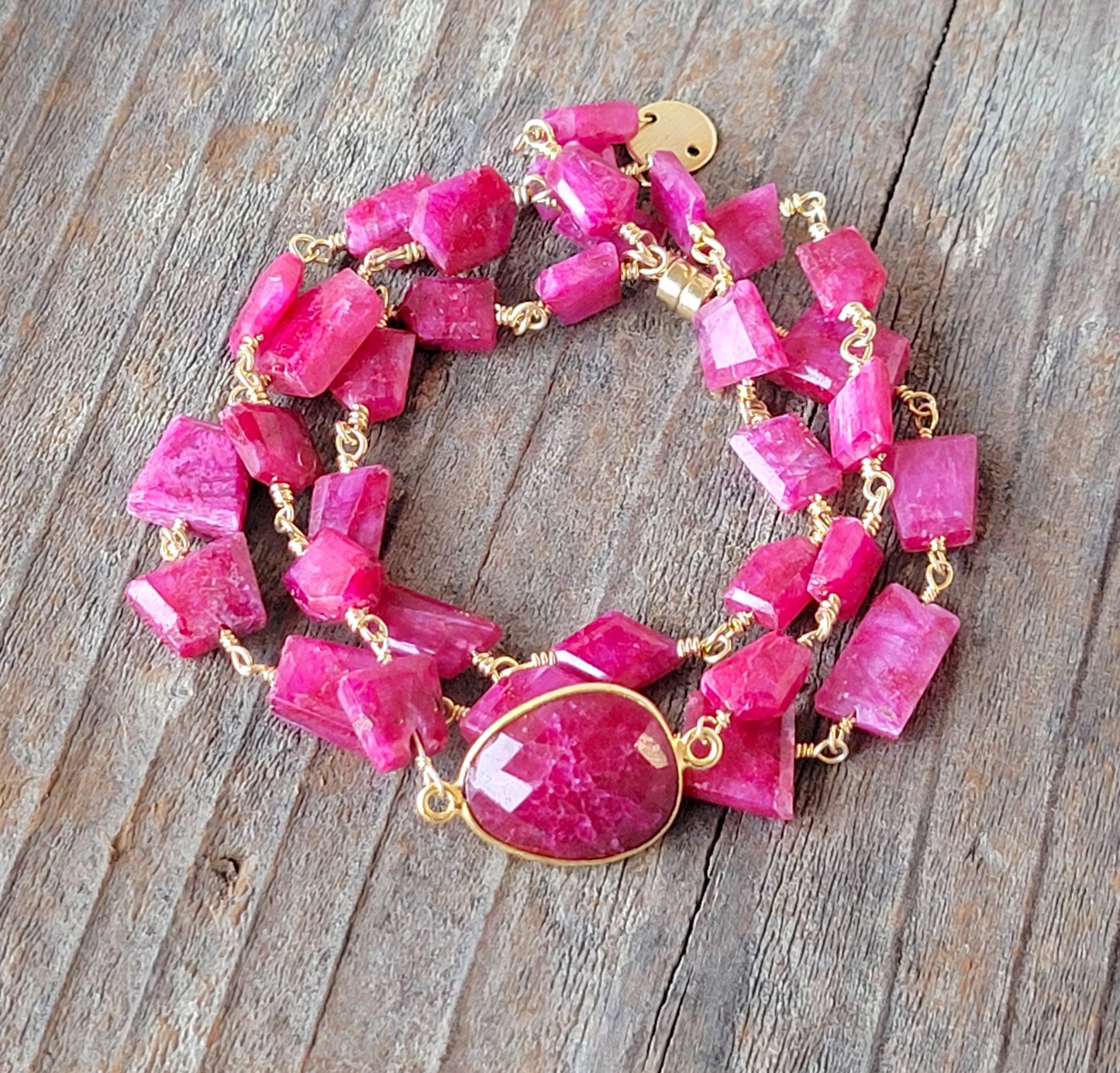 Hana Wrap Bracelet/Necklace in Ruby - Chunky Stone