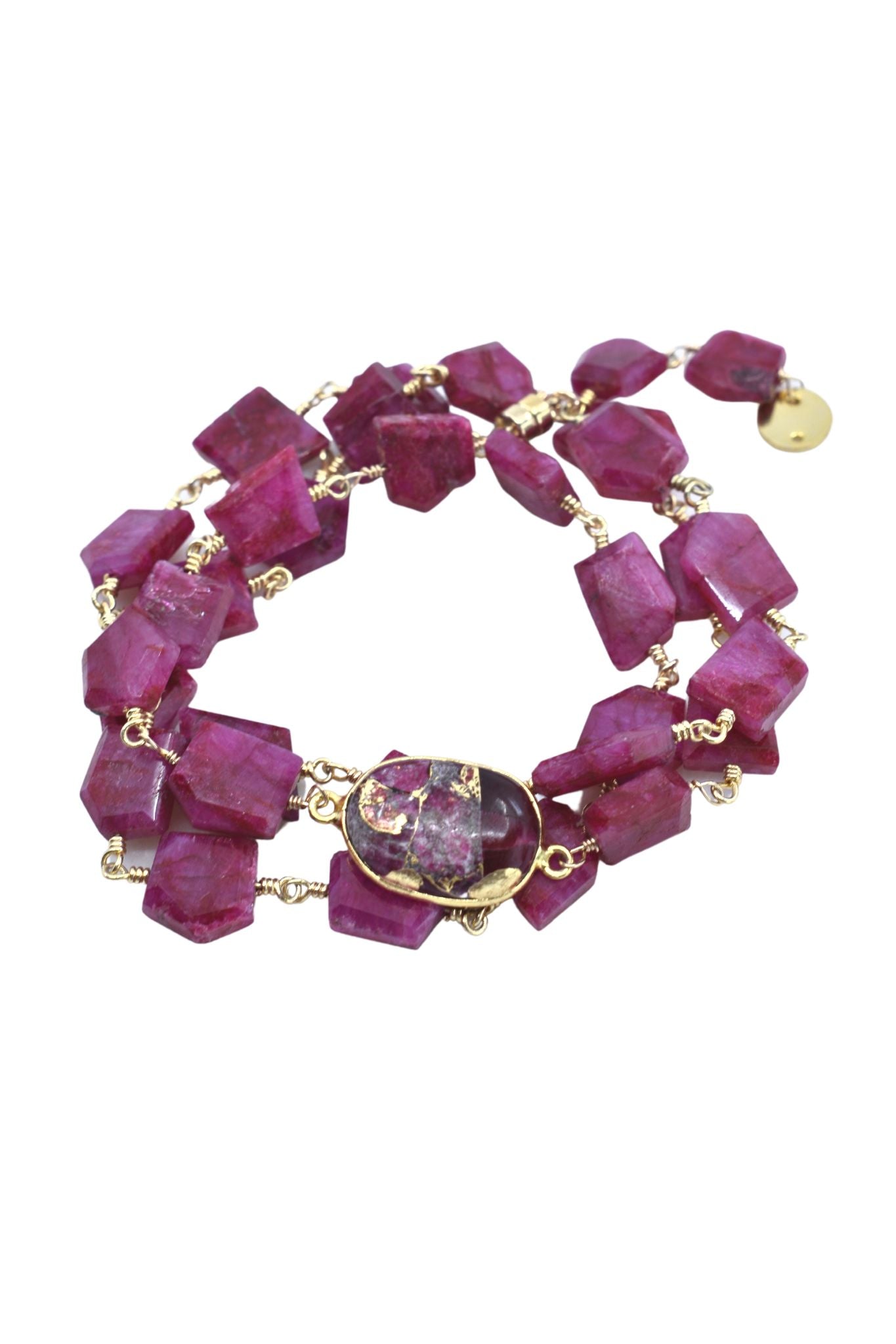 Hana Wrap Bracelet/Necklace in Red Mojave Copper Turquoise - Chunky Stone