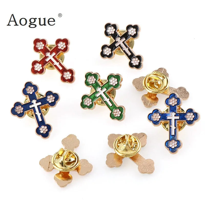 Emaille-Broschen Anstecknadeln Kruzifix Heiliger Christus Metallabzeichen Kreuz-Reversnadeln für Kleidung Vintage-Boutonnière Kragen Schmuck