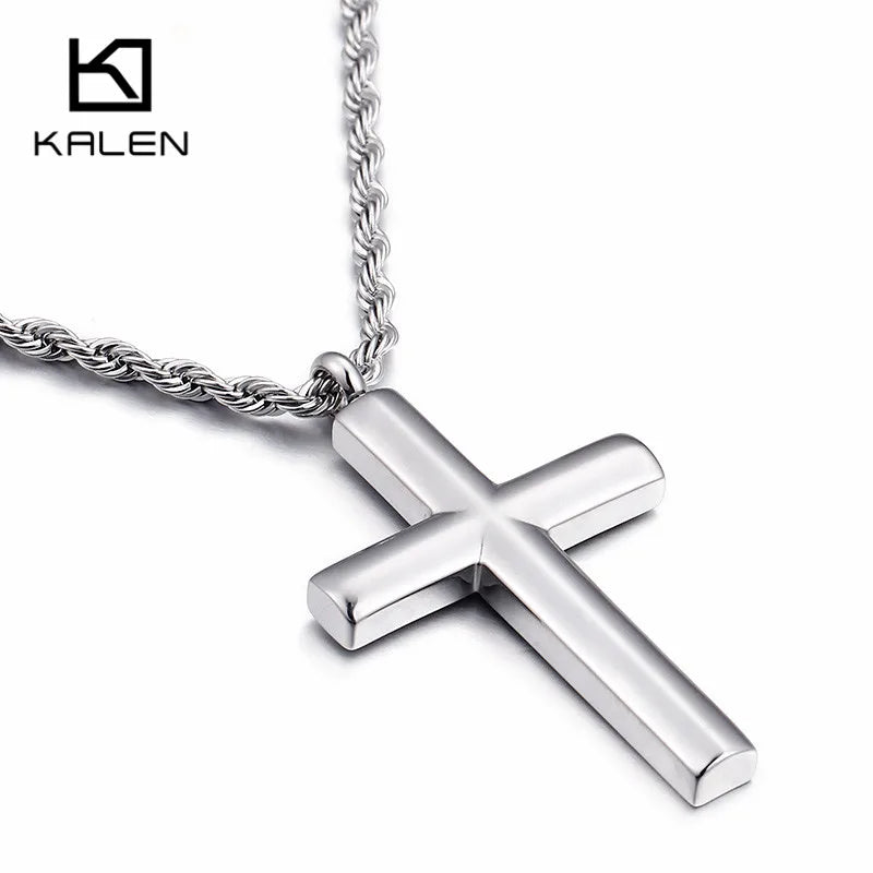 Kalen Mode Kreuz Halsketten Für Männer Hochglanzpoliert 50cm Edelstahl Kreuz Schmuck Halskette Männlich Günstiger Schmuck