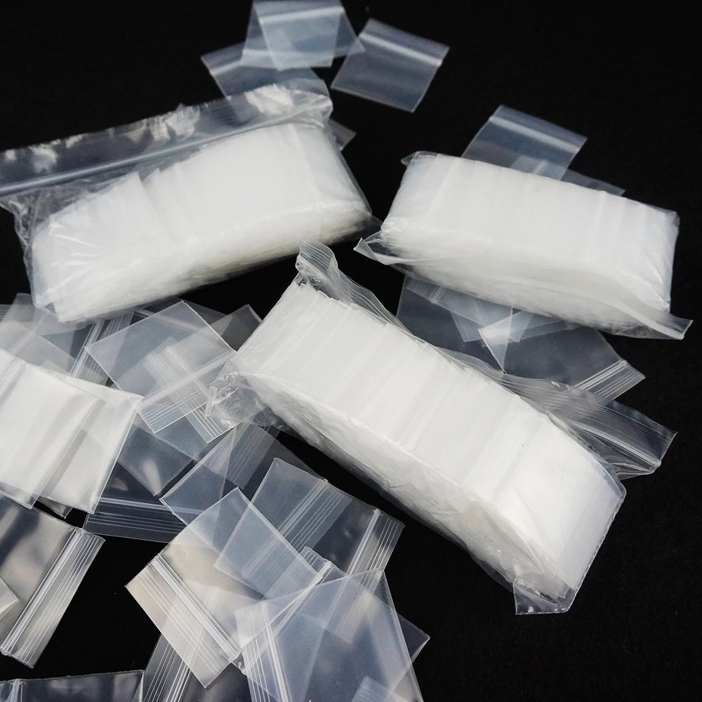 1000 Stück kleine, dickere PE-Druckverschlussbeutel – komplett durchsichtige Ring-Kristall-Verpackungsbeutel, wiederverwendbare Pulver-Reißverschlusssäcke, Minibeutel